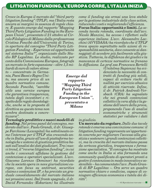 Litigation Funding: l'Europa corre, l'Italia inizia