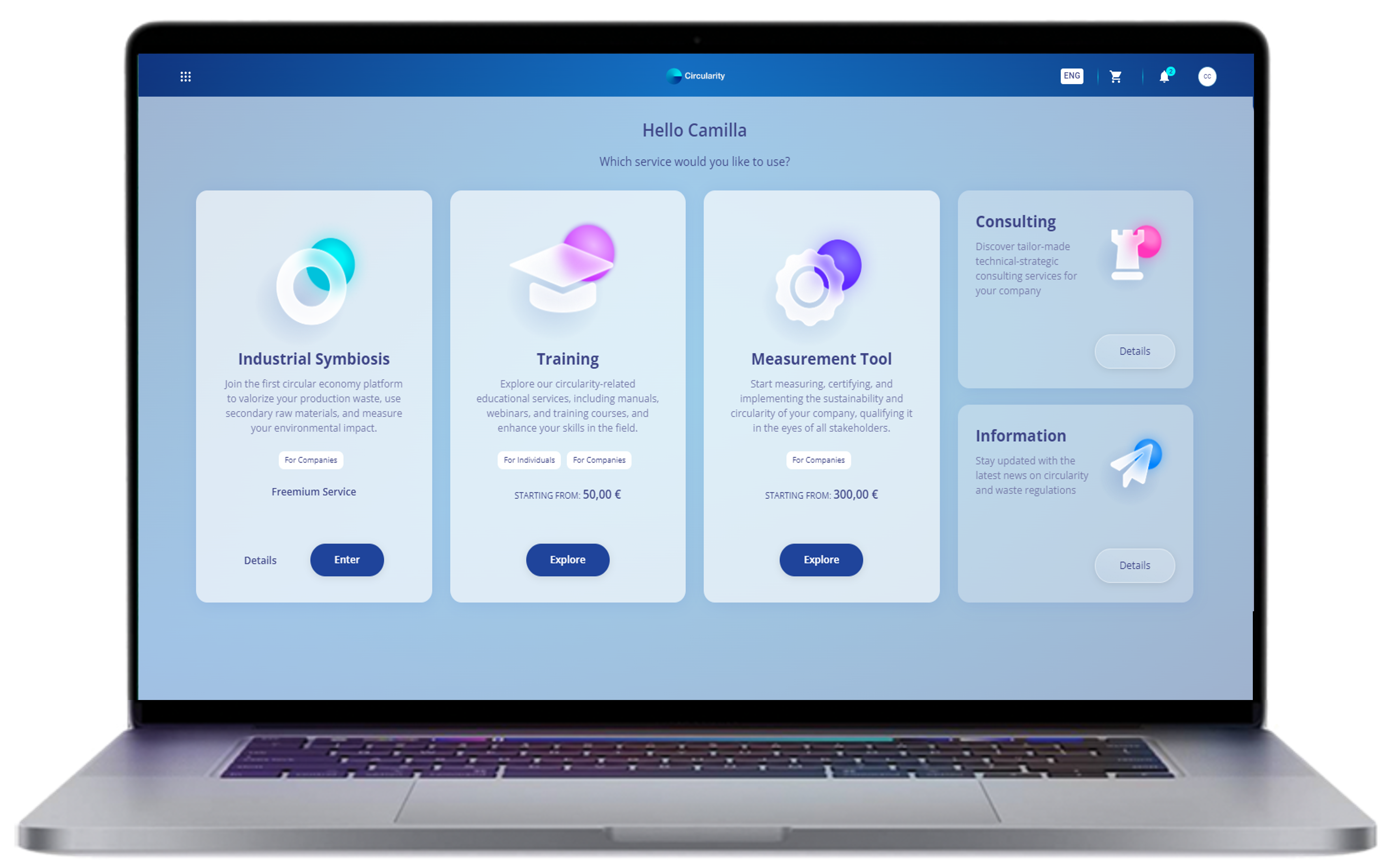 The first platform designed for companies and dedicated to circular economy projects, carbon footprint measurement and definition of ESG strategies.
